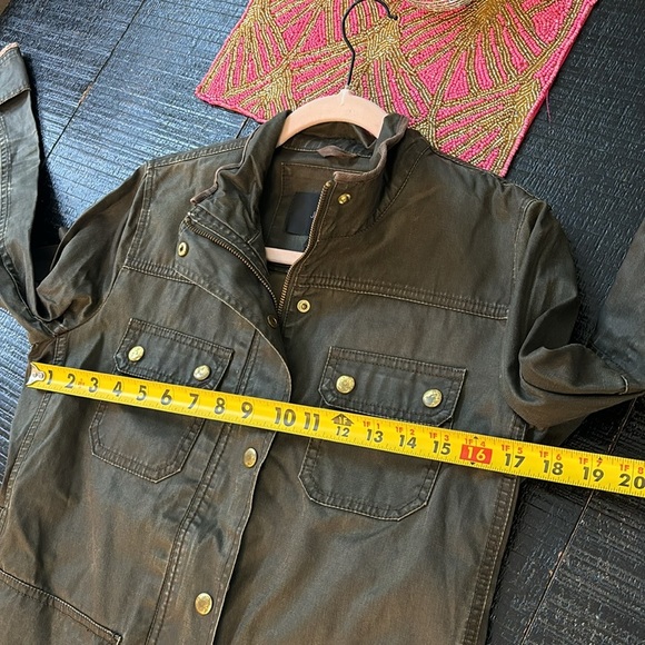 J. Crew Dark Olive Waxed Cotton Field Jacket Snap Button Zipper Down size Small - Picture 10 of 12